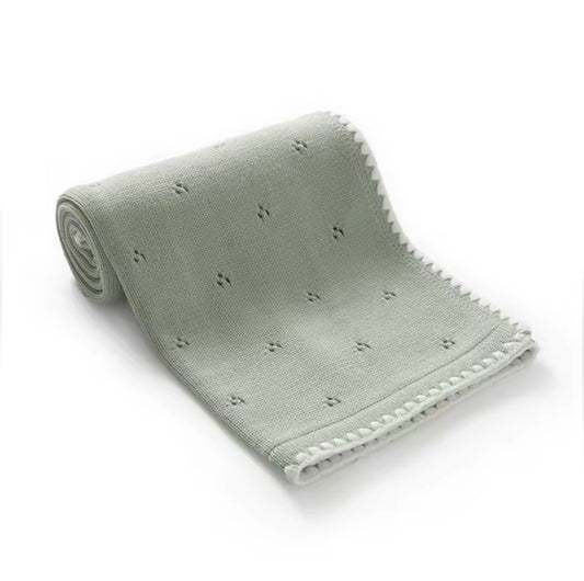 Breathable Hemmed Cotton Pointelle Baby Blanket - Sage