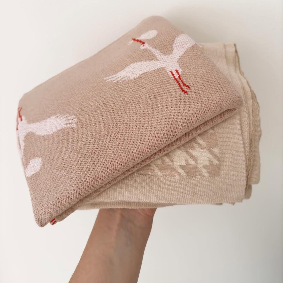 Stork Cotton Knit Baby Blanket - Cream