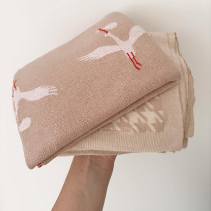 Stork Cotton Knit Baby Blanket - Cream