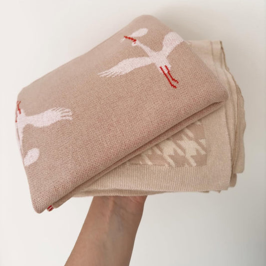 Stork Cotton Knit Baby Blanket - Cream