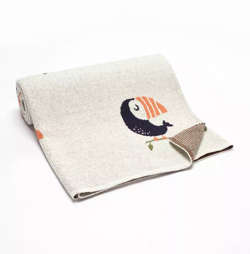 Cotton knit Toucan print blanket - Pale grey