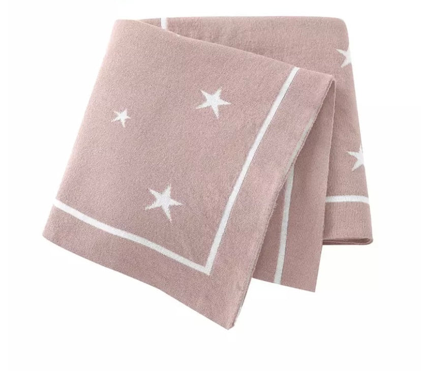 soft pink star knit baby blanket