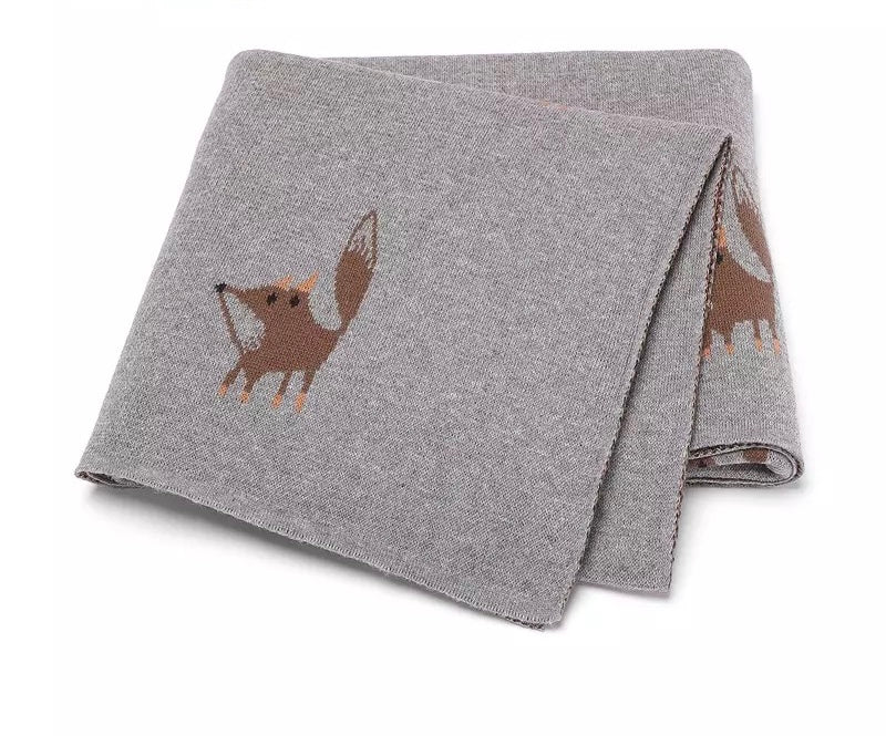 Cotton knit fox blanket - Grey