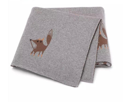 Cotton knit fox blanket - Grey