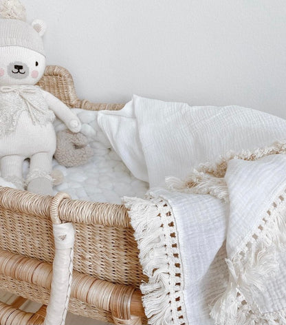 Cotton muslin fringe boho multi use swaddle - Off white