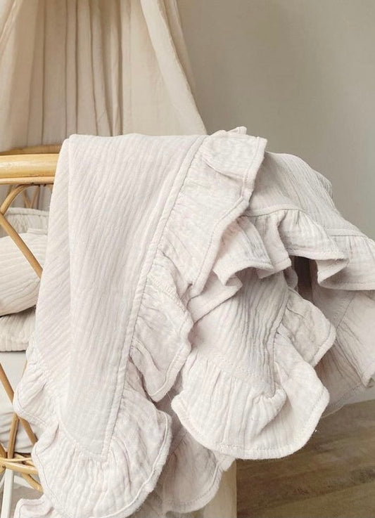 Ruffle edge muslin cotton swaddle - Nude