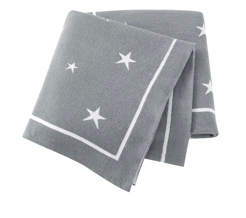 Cotton knit multi star blanket - grey