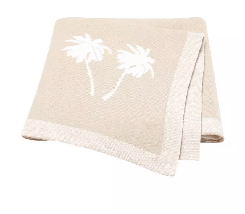 Cotton knit palm tree print blanket - Sand