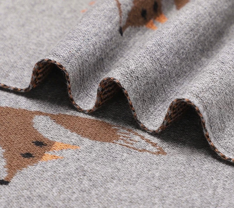 Cotton knit fox blanket - Grey