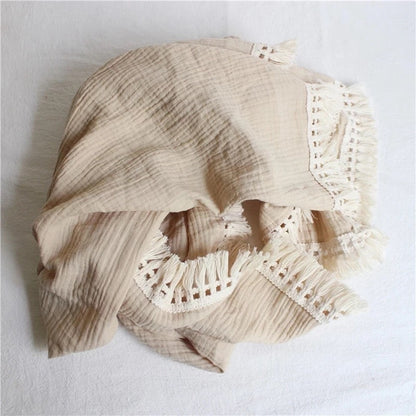 Cotton muslin fringe multi use swaddle - Nude