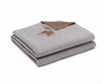 Cotton knit fox blanket - Grey